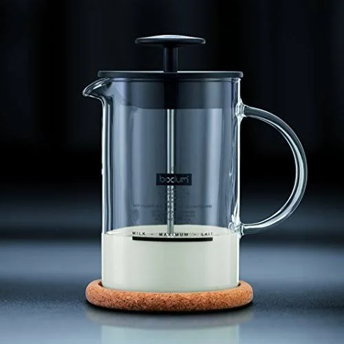 Bodum Latteo Glass Milk Frother with Handle and Black Lid 8 Ounce