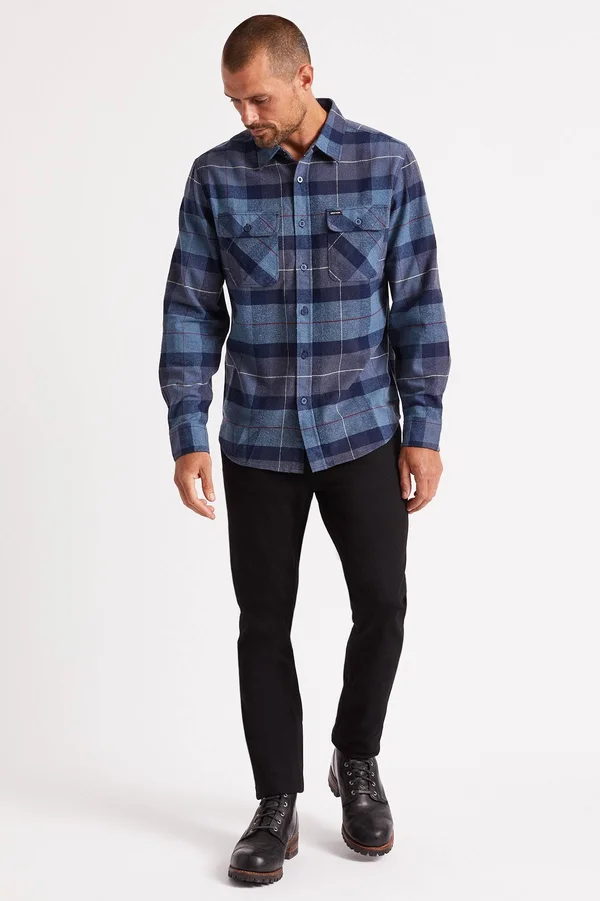 Brixton Bowery Flannel Shirt S, Navy, Navy/Carolina Blue