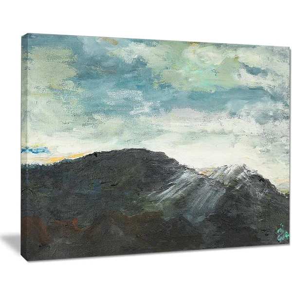 Design Art PT9562-40-20 Mountain Peak Under Cloudy Sky Landscape Painting Canvas Print - Blue, 40x20x22