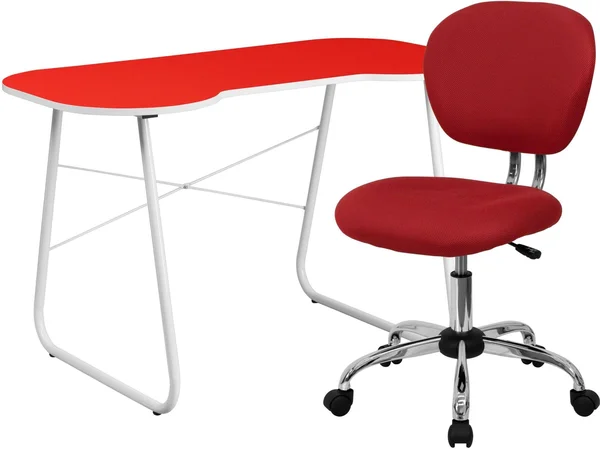 Flash Furniture NAN-16-GG Red Computer Desk and Mesh Chair