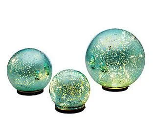 S/3 Lit Indoor Outdoor Mercury Glass Spheresby Valerie - Blue