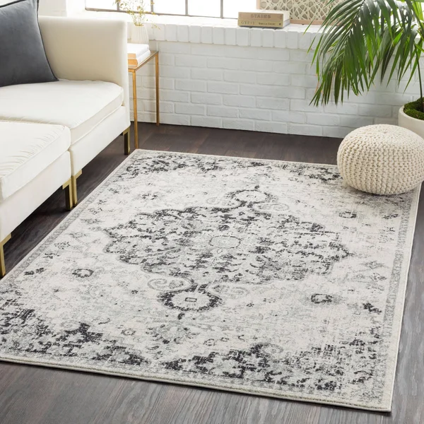 Tiwari Home 9&3x22 x 12&6x22 Distressed Persian Medallion Design Gray and Black Rectangular Machine Woven Area Rug
