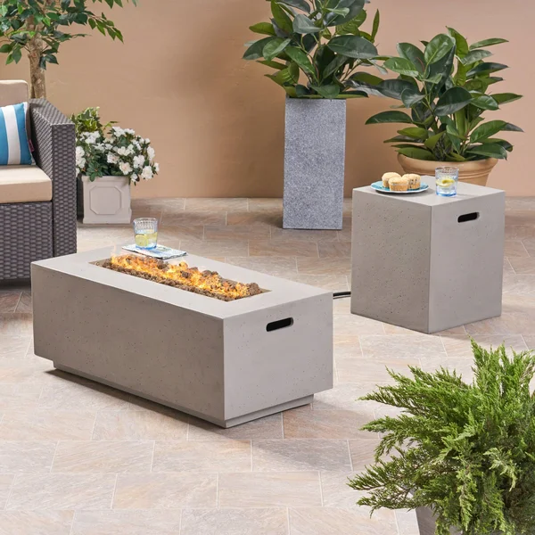 Leo Outdoor 40x22 Rectangular Light Weight Concrete GAS Burning Fire Pit, Dark Gray