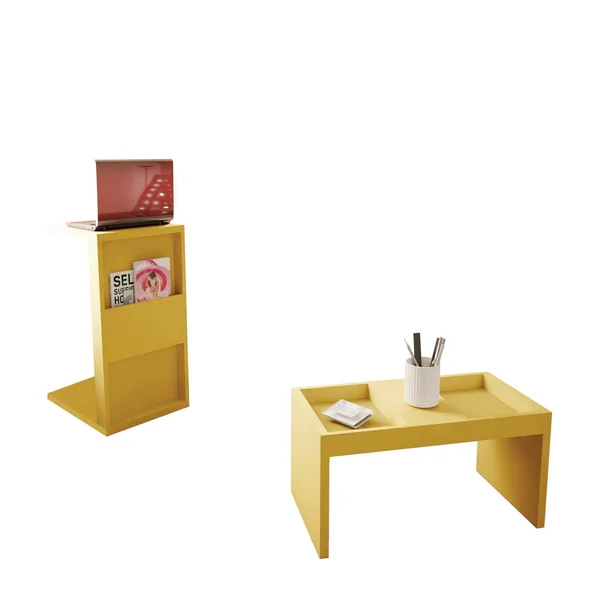 Manhattan Comfort Yellow Marine Accent End and Coffee Table - Set of 2