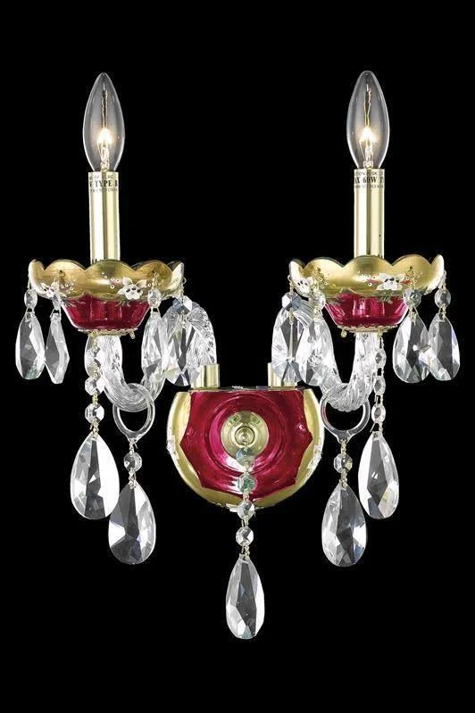 Alexandria Chandelier Traditional Antique 2-Light Gold Red Swarovski Elements
