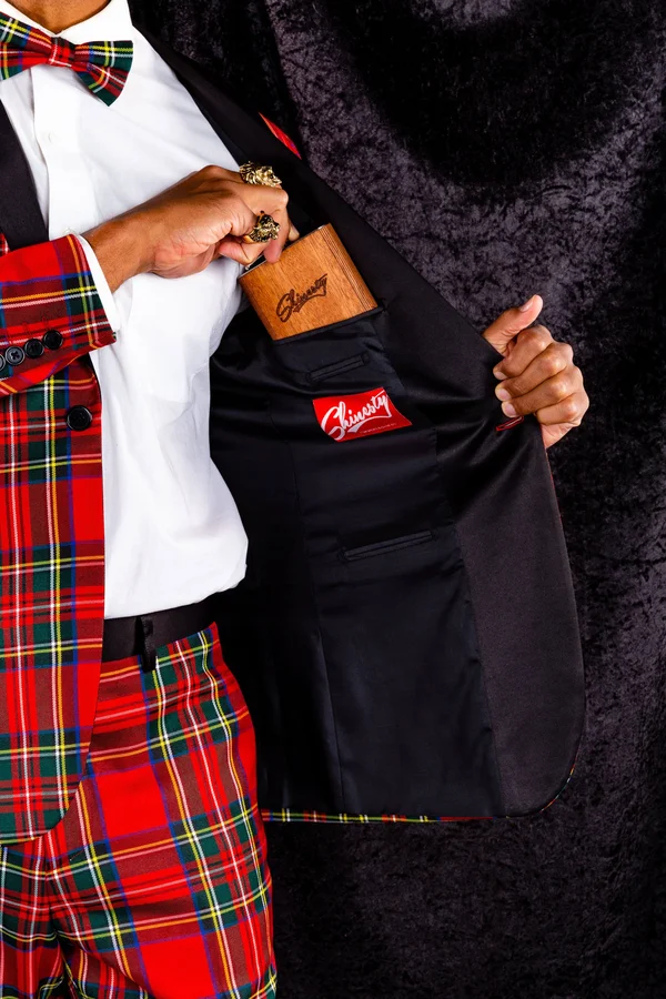 The Rockefeller, Tartan Plaid Tuxedo, Size 52, Black/Red, Shinesty