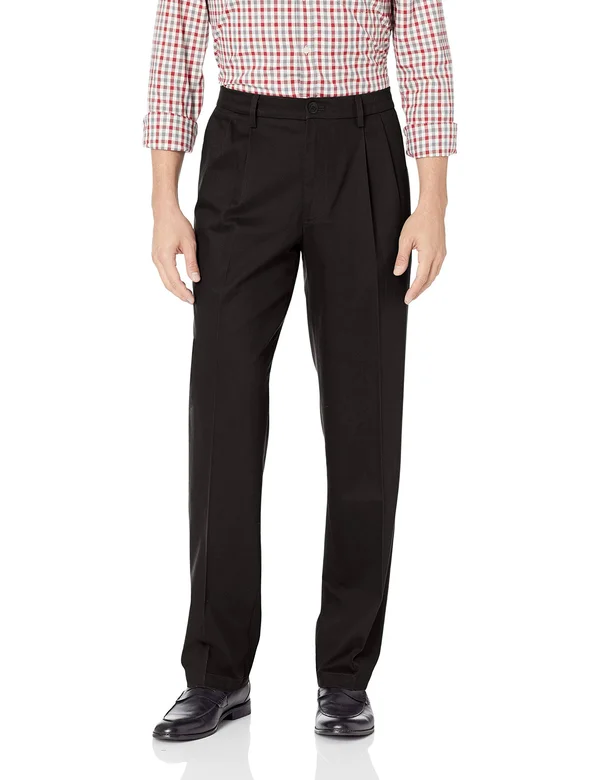 Dockers Men's Classic Fit Signature Khaki Lux Cotton Stretch Pleated Pants - 42 34, Black