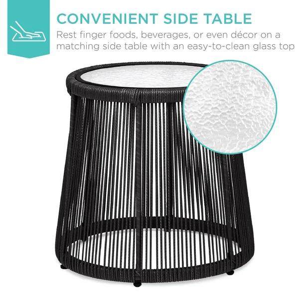 Best Choice Products 3-Piece Patio Conversation Bistro Set, Outdoor Wicker w/ 2 Chairs, Cushions, Side Table - Black