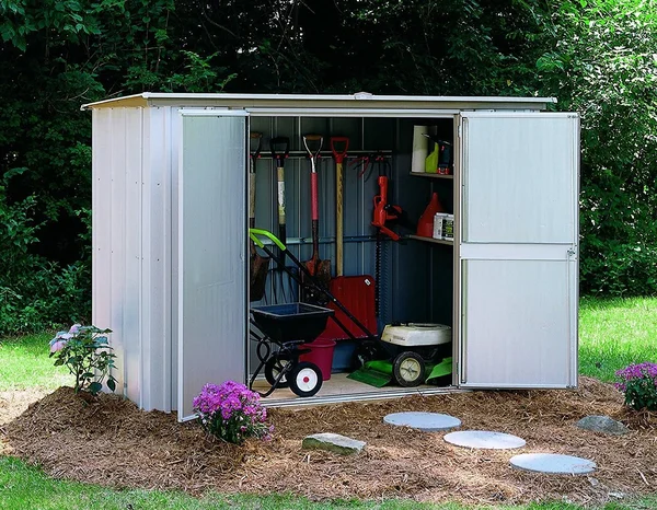 Arrow Pent Roof Garden Shed - Eggshell/Taupe, 8 x 3 ft.