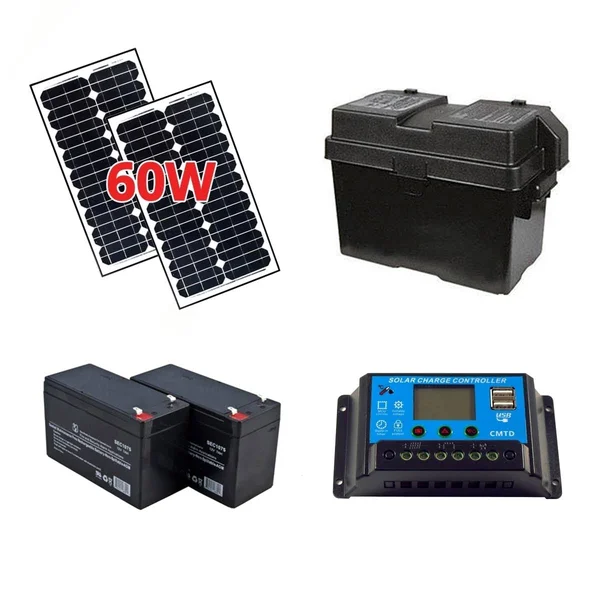 Solar Kit for Gate Opener -60w 24V Solar Panels Batteries Charge Controller TE1494031