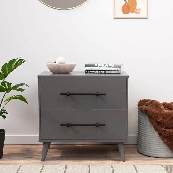 Rest Haven Mid-Century Modern 2 Drawer Nightstand, Gray - Gray