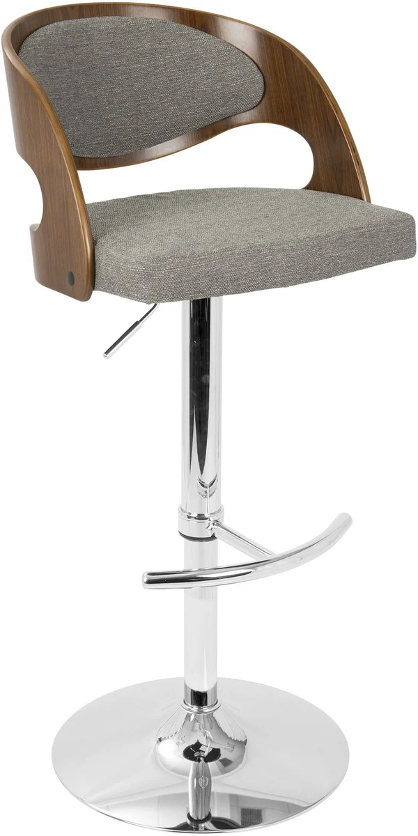 LumiSource Pino Mid-Century Modern Adjustable Barstool with Swivel - Walnut & Grey