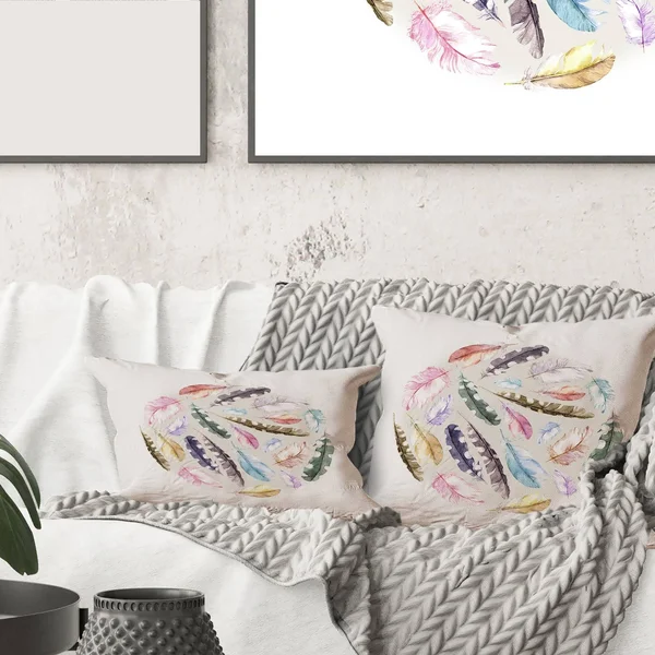 Designart 'Vintage Bird Feathers in Circle' Traditional Printed Throw Pillow - 12 x 20
