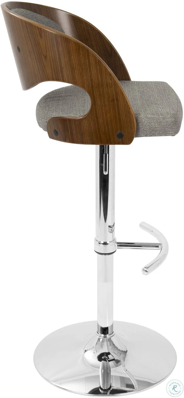 LumiSource Pino Mid-Century Modern Adjustable Barstool with Swivel - Walnut & Grey