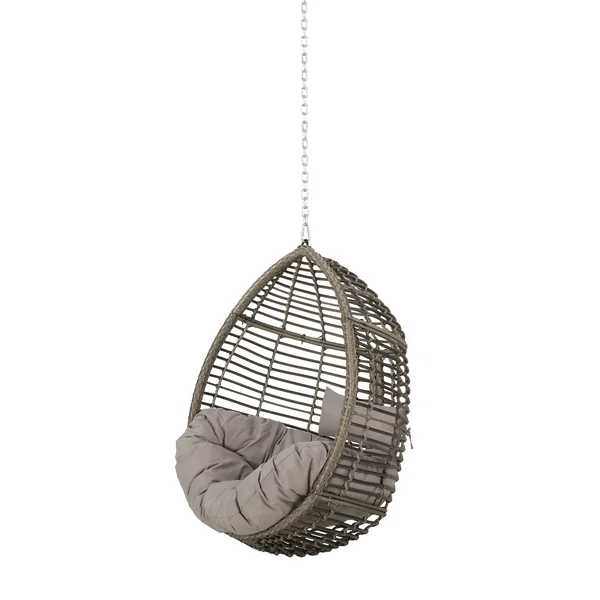 Hempstead Indoor/Outdoor Wicker Hanging Teardrop, Egg Chair (No Stand) Multi-Brown/Khaki