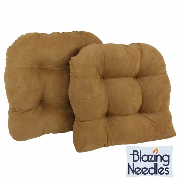 Blazing Needles Neutral U-Shaped Tufted MicroSuede Chair Cushions (Set of 2) Black
