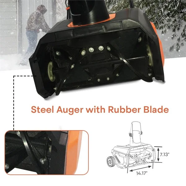 120V 60Hz Power Snow Blower 12 Amp Electric Snow Thrower Metal Black - 7.18" x 14.17" x 7.13"