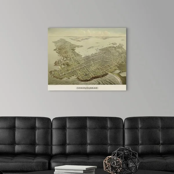 Vintage Birds Eye View Map of Newport - Rhode Island, Canvas Wall Art, 30x24, Great Big Canvas