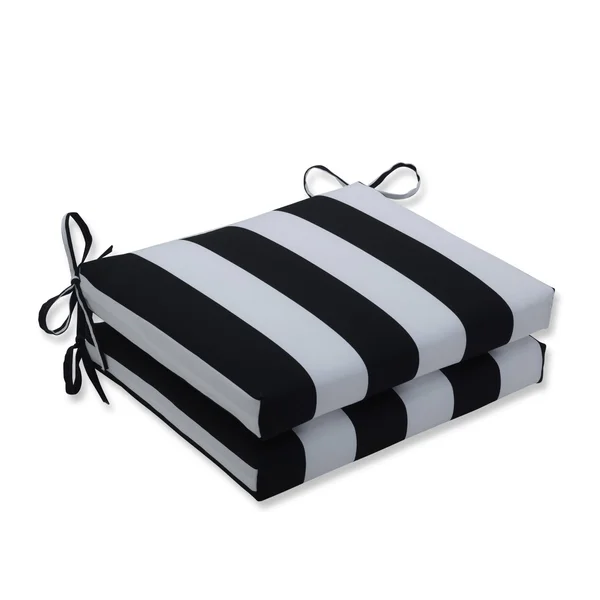 Pillow Perfect - Cabana Stripe Black Squared Corners Seat Cushion (Set of 2)