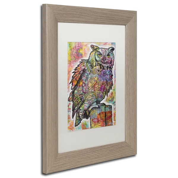 Trademark Fine Art ALI5760-T1114MF Owl Perch by Dean Russo, White Matte, Birch Frame 11x14-Inch