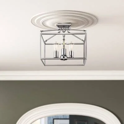 Teague 3-Light 14x22 Semi Flush Mount Industrial Lodge Home Fixture Finish: Chrome