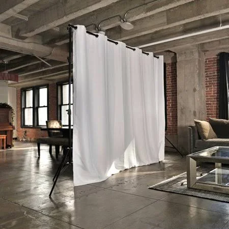 Roomdividersnow Premium Heavyweight Freestanding Room Divider Kit - Small, 8ft Tall x 7ft - 12ft 6in Wide (Natural White)