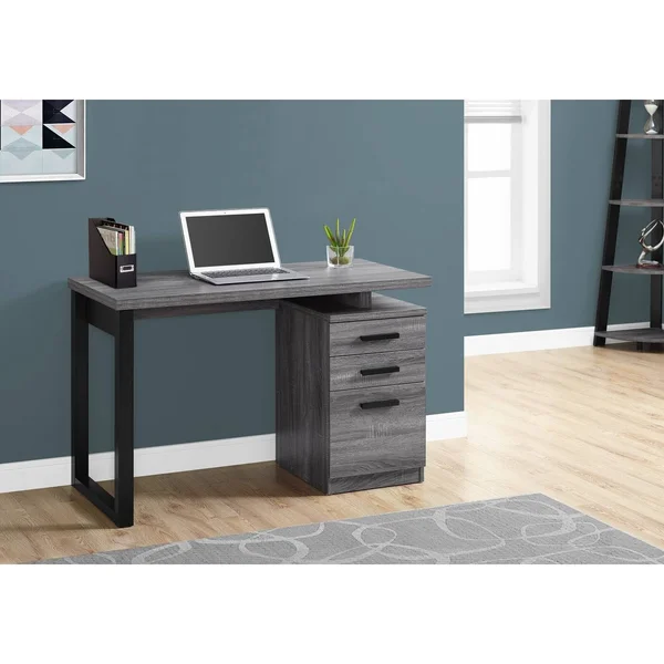 47.25x22 Gray and Black Contemporary Rectangular Computer Desk with Drawers