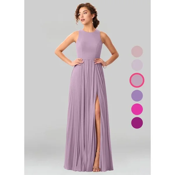 Azazie A-Line/Princess Scoop Floor-Length Chiffon Bridesmaid Dresses - Wisteria