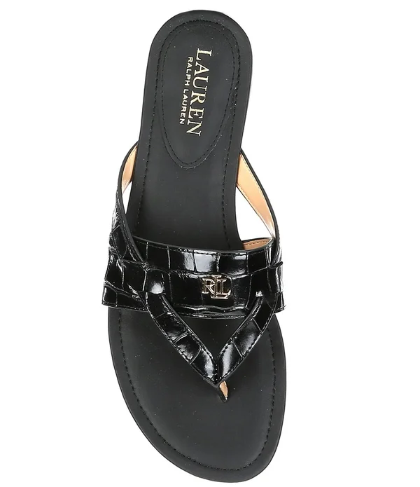 Lauren Ralph Lauren Rosalind Croco Embossed Leather Sandals, Womens, 10M, Deep Saddle Tan