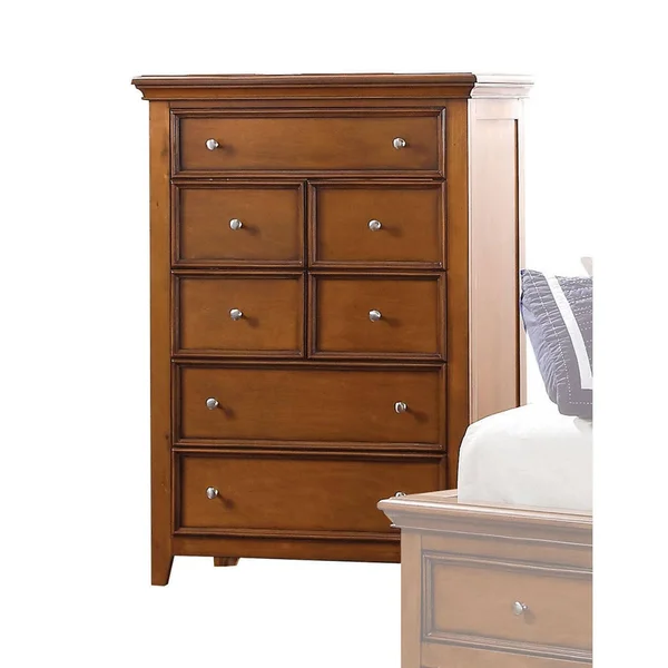 Benzara Bm194204 Contemporary Five Drawers Wooden Chest with Tapered Legs Brown