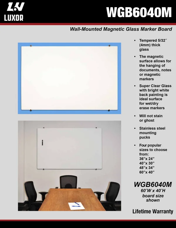Luxor wgb4030 Wall-Mounted Glass board - 40x22w x 30x22H