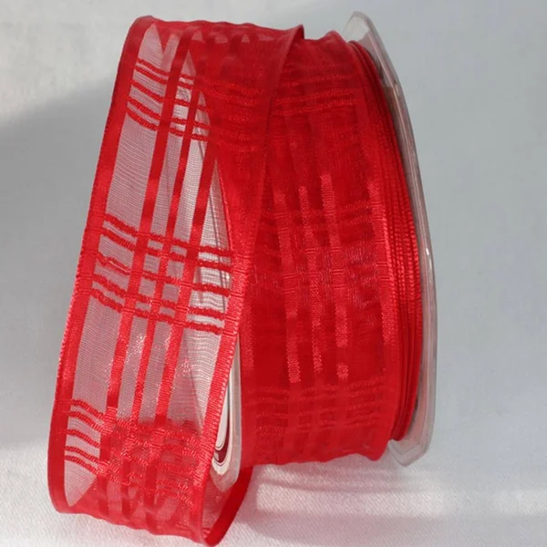 Red Plaid Patterned French Wired Craft Ribbon 1.5x22 x 25 Yards