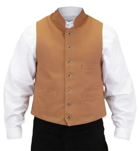 Commander Vest - Brown Steampunk Mens Brown Cotton Stand Collar Work Vest (Big & Tall Size 3X), Gothic, Pirate, LARP, Co