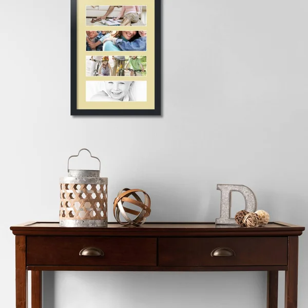 Collage Picture Frame, Satin Black Frame with 4 openings for 4x12 Photos with Ivory Buttercup Mat. D3926GD268, ArtToFrames