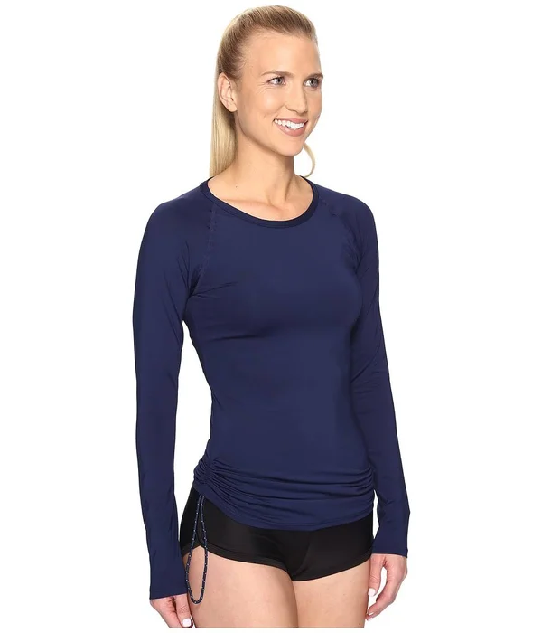 TYR Women's Rash Guard Long Sleeve Belize Solid Navy Medium