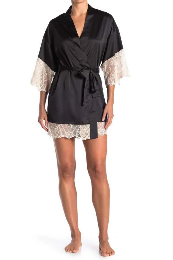 Flora Nikrooz Gabby Kimono Robe - Medium - Black