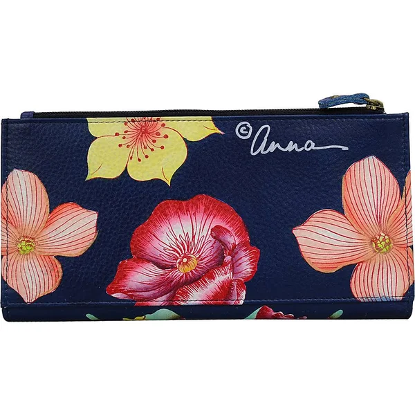 Anna by Anuschka Women's Hand Painted Leather Two Fold Clutch Wallet 1869 - Jazz Trio