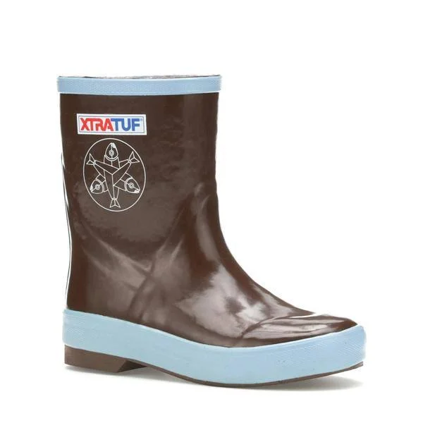 Salmon Sister Little Kid 8 in Legacy Boot by Xtratuf USA 100% Dry, in Chocolate with Whale Print, Rubber/Neoprene