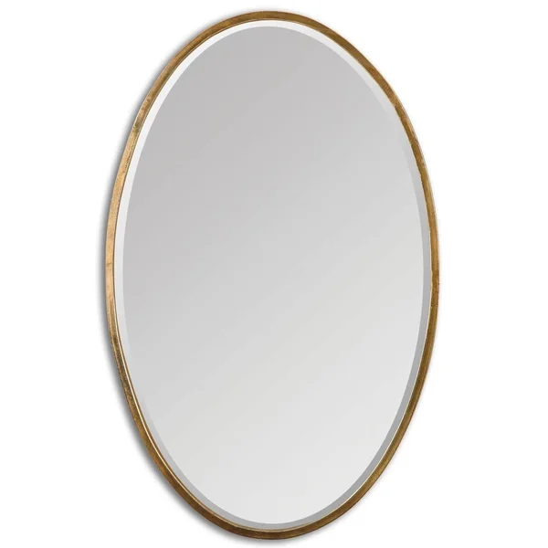 Intelligent Design Thin Frame Gold Oval Wall Mirror, Classic Contemporary Vanity