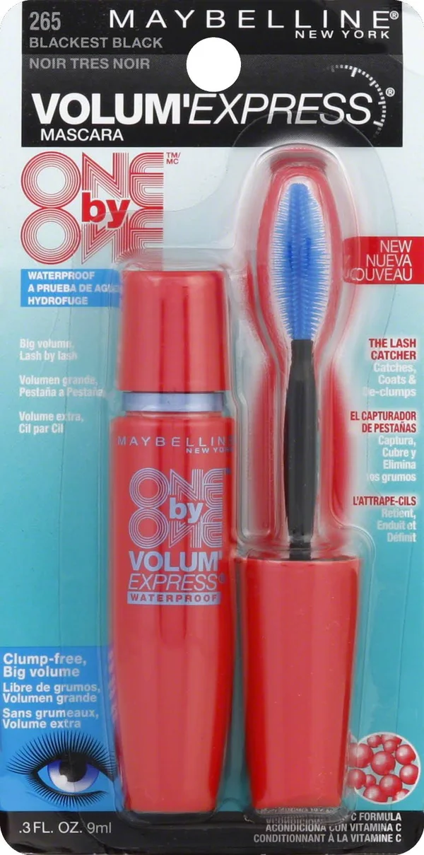 Maybelline New York One By One Volum& Express Mascara - Waterproof, Blackest Black 265 - 0.3 oz tube