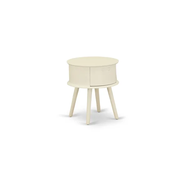 East West Furniture Gordon Round Night Stand End Table with Drawer in Burgundy Finish