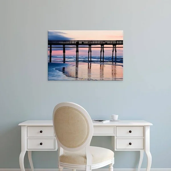 Easy Art Prints Jaynes Gallery's 'Sunset Beach Pier at Sunrise' Premium Canvas Art - 12 x 18 - Modern Black Frame