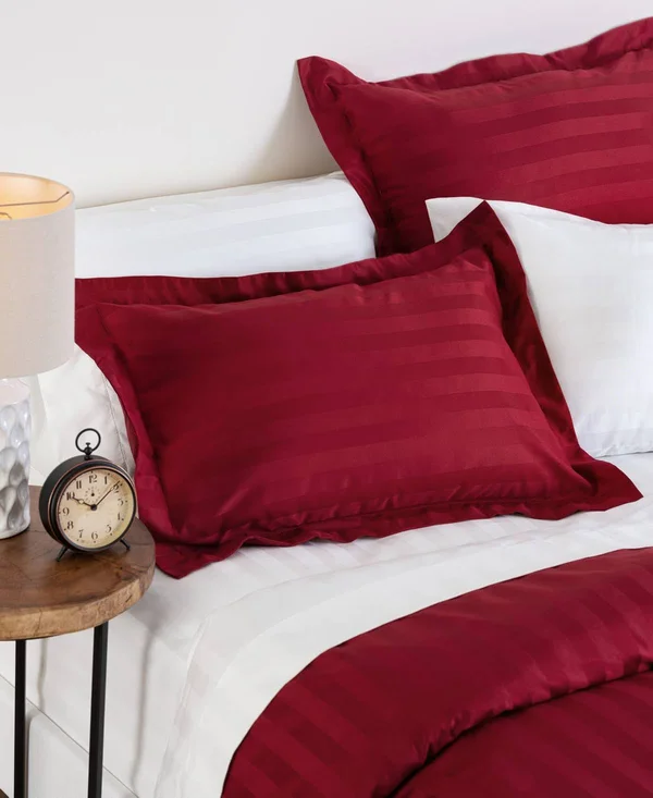Charter Club Damask Stripe 100% Supima Cotton 550 Thread Count 3 pc. Duvet COVER, King, Created for Macy&s - Pomegranate (Burgun