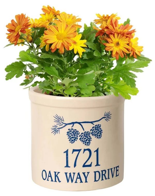 Personalized Pine Bough 2 Gallon Stoneware Crock - Blue - 9.75" x 9.75" x 9"