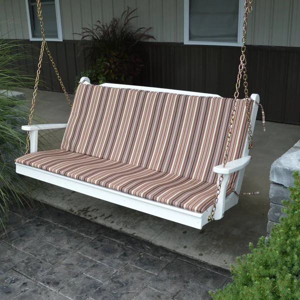 A & L Furniture Sundown Agora Hinged Seat and Back Full Bench Cushion Orange Stripe - Size: 5 ft.