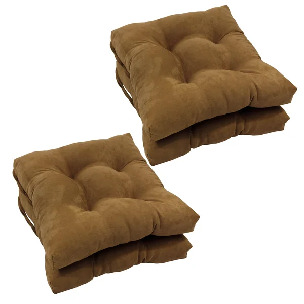 Blazing Needles 16 in. Square Micro Suede Dining Chair Cushions - Set of 4 Saddle Brown