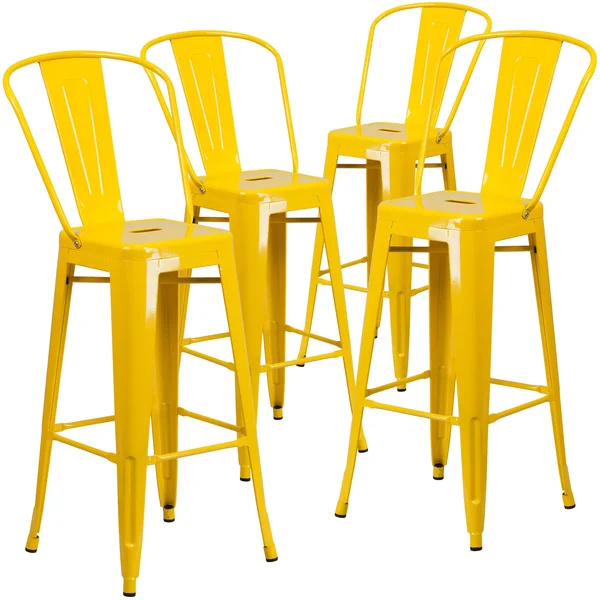 Flash Furniture 4 Pk. 30&& High Metal Indoor-Outdoor Barstool with BACK - Purple