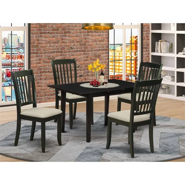 East West Furniture Norfolk 5-Piece Wood Dining Set with Fabric Seat in Black - NODA5-BLK-C