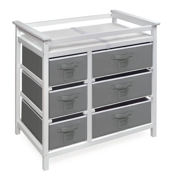 Badger Basket Modern Baby Changing Table with Six Baskets - White