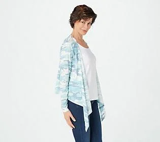 Belle by Kim Gravel Slub Knit Camo Print Shrug - Size 1X, Blue